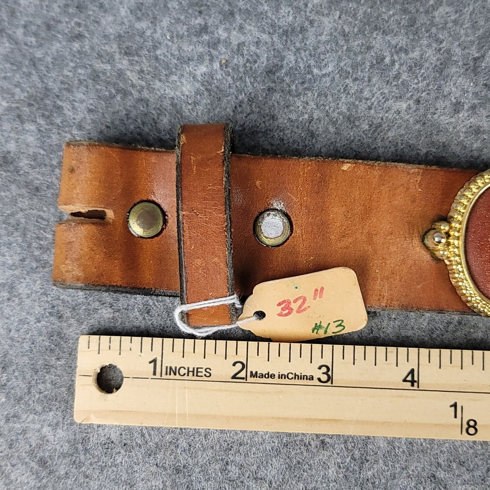 Jacobs Leather Vintage Brown Belt Goldstone Cabochon Concho Plantsville CT 32 - Picture 3 of 13